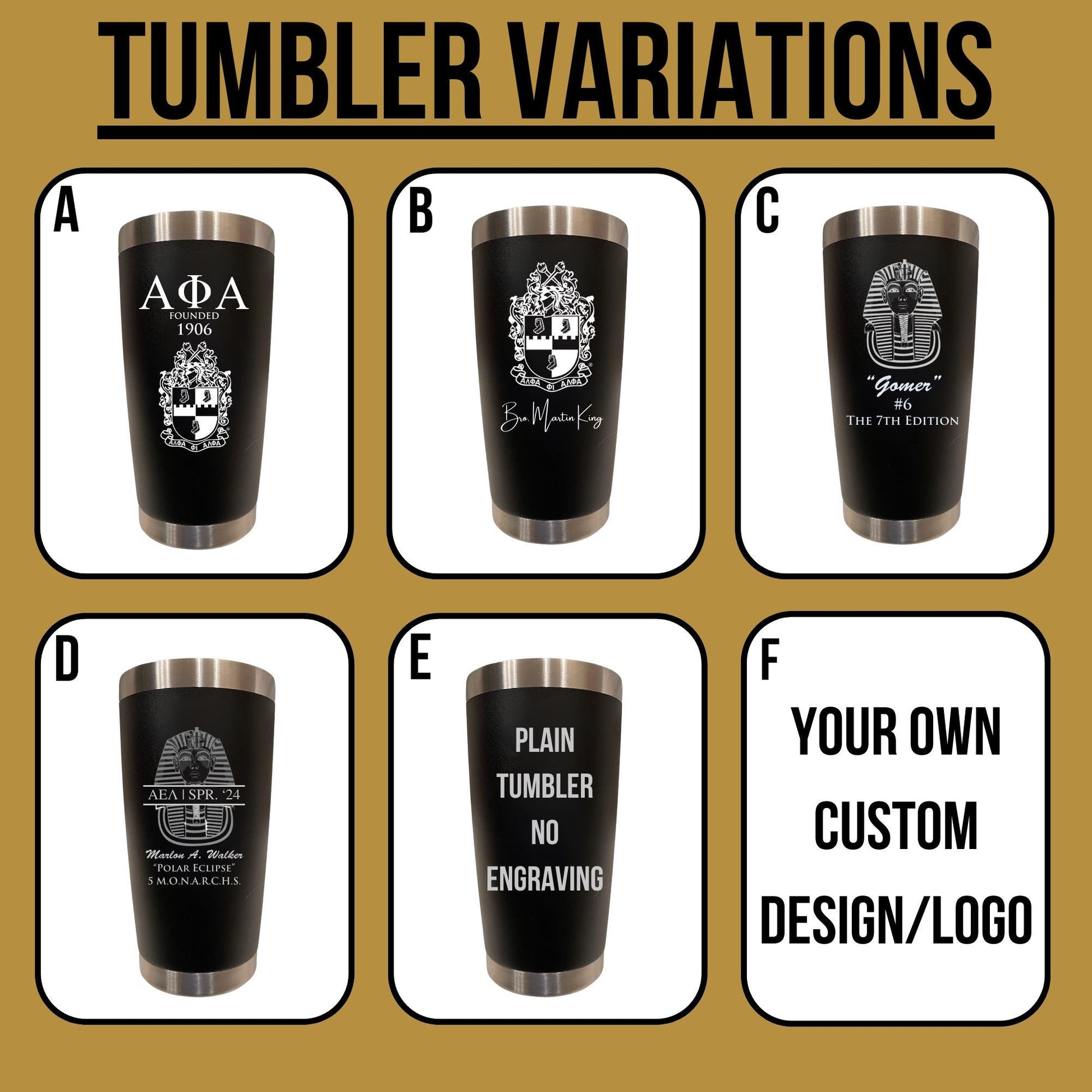 Custom Engraved Alpha Phi Alpha Cup (20 oz)
