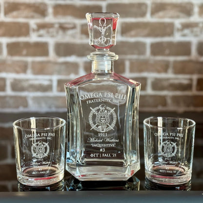 Omega Psi Phi Custom Engraved Decanter Set - nuvisionkreations