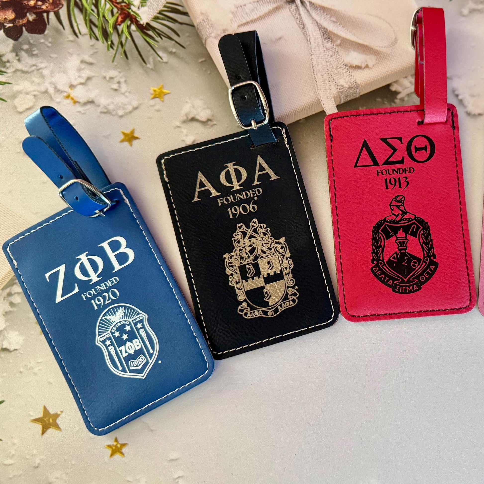 Alpha Phi Alpha Custom Engraved Black And Gold Luggage Tags- Personalized Black Engraved Travel Accessory, APA Fraternity Gift