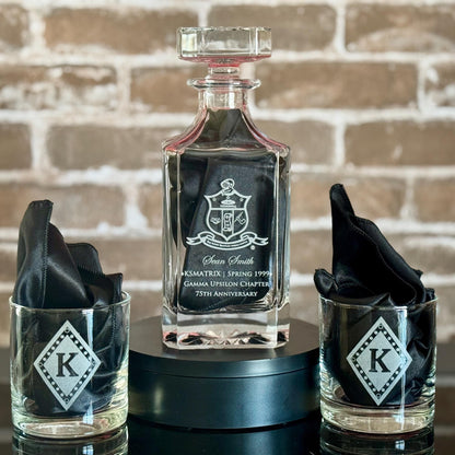 Classic Style Engraved Fraternity Sorority Decanter Set, Personalized Monogram/Logo, Custom Greek Gift - nuvisionkreations