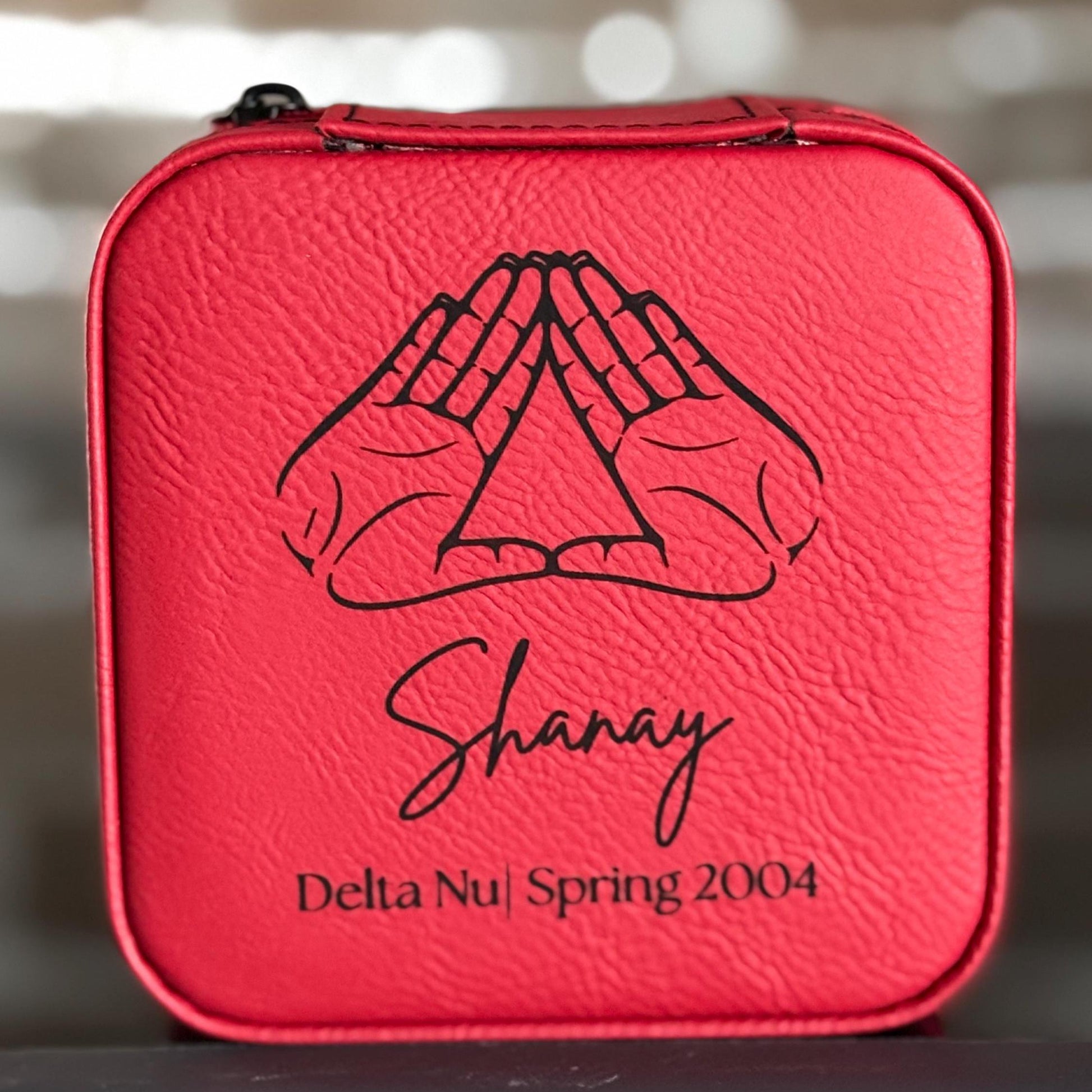 Custom Engraved Delta Sigma Theta Jewelry Box, Personalized Sorority Gift, Red Travel Jewelry Organizer