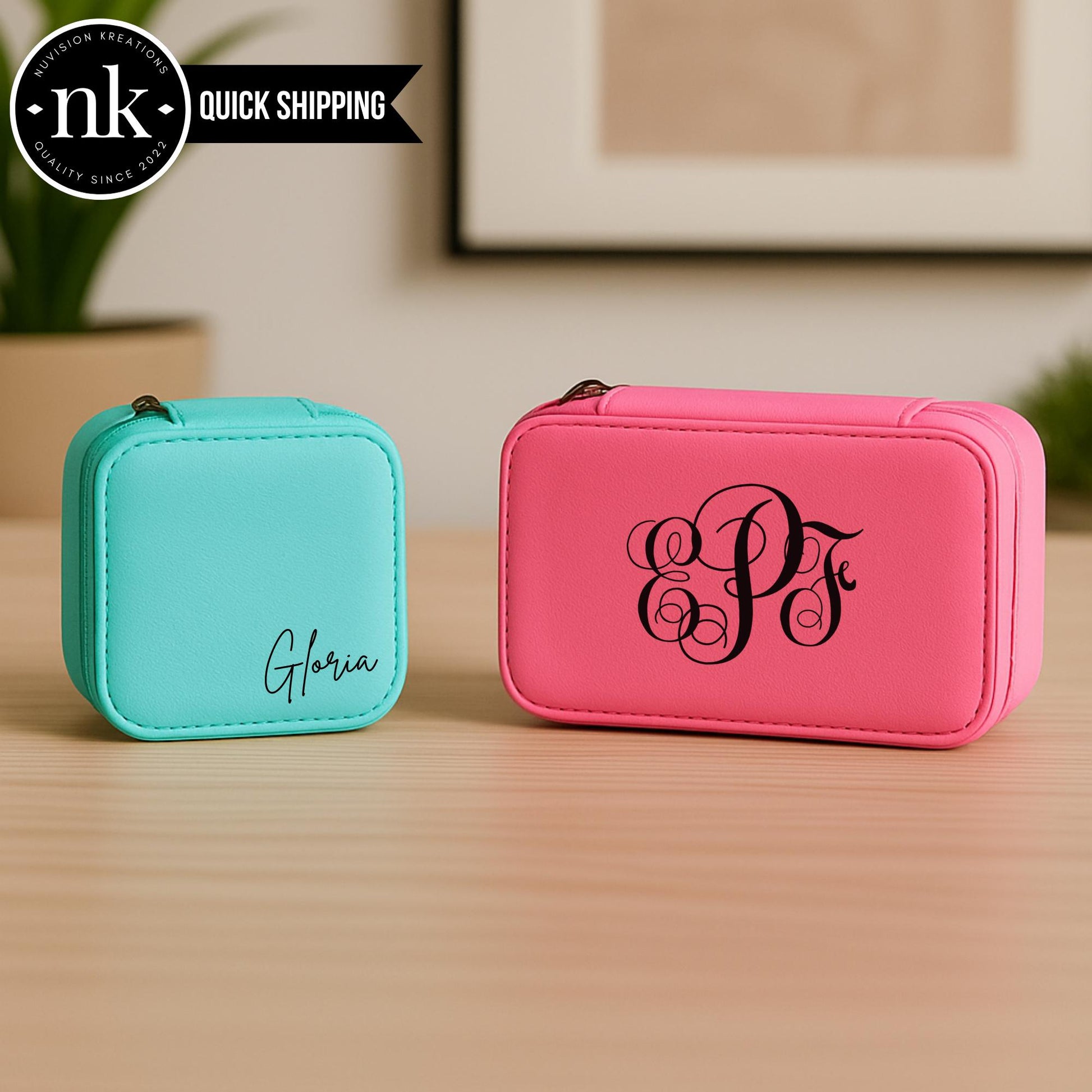 Personalized Travel Jewelry Box – Custom Engraved Leatherette Organizer