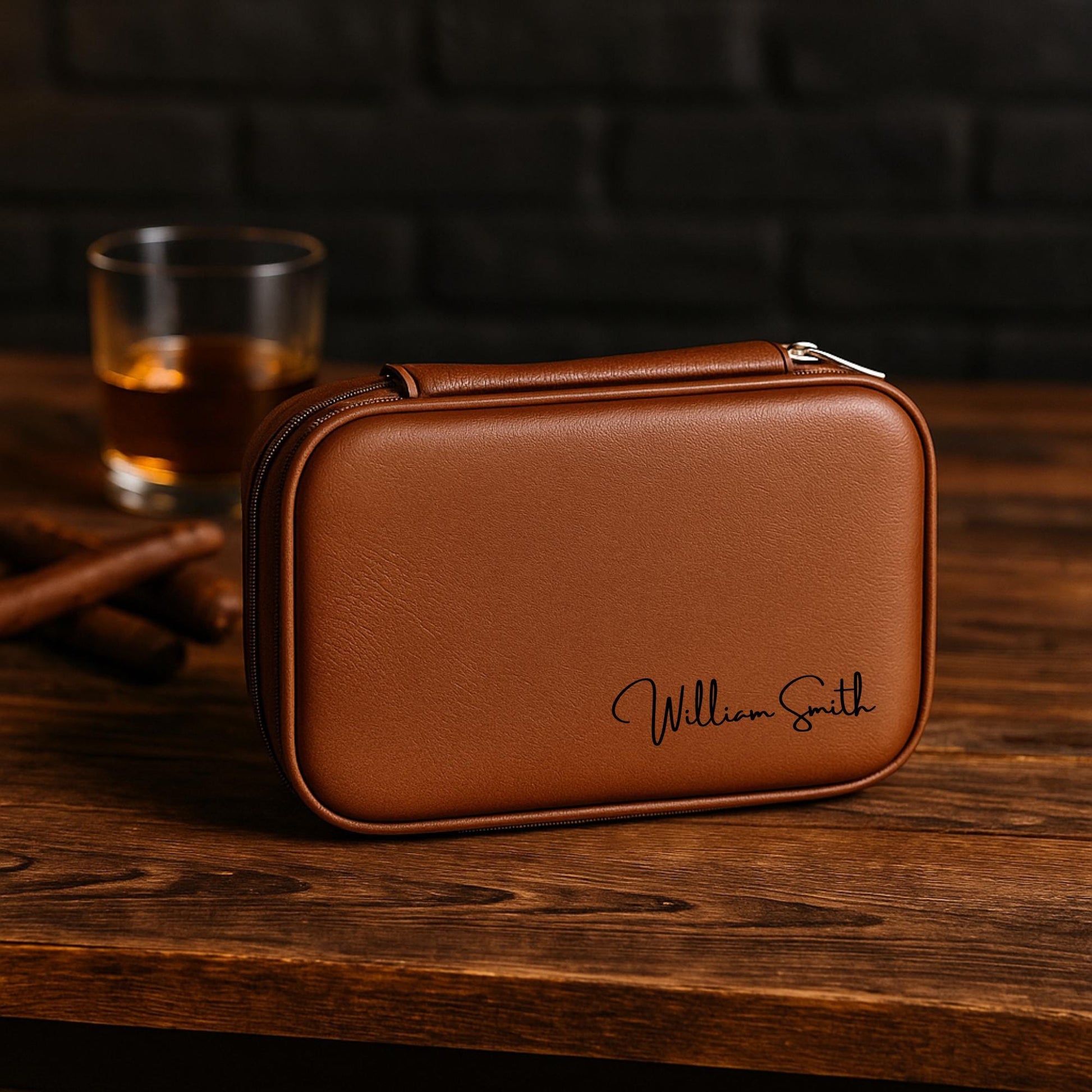 Custom Engraved Alpha Phi Alpha Leather Travel Case – Personalized Engraved Cigar Holder, Father's Day, Alpha Travel Humidor