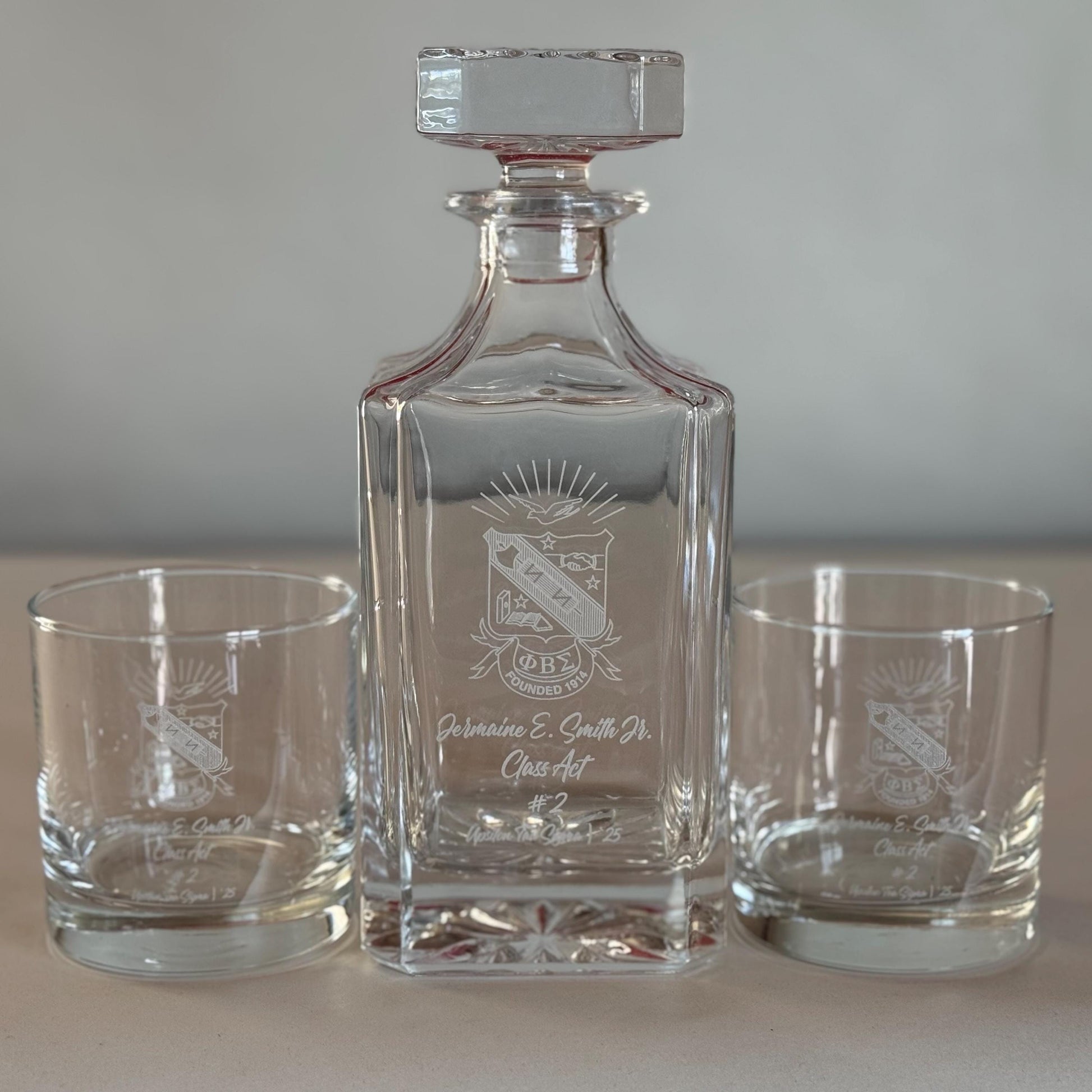 Classic Style Engraved Fraternity Sorority Decanter Set, Personalized Monogram/Logo, Custom Greek Gift - nuvisionkreations
