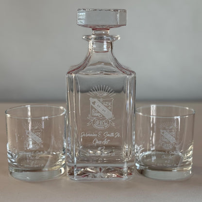 Classic Style Engraved Fraternity Sorority Decanter Set, Personalized Monogram/Logo, Custom Greek Gift - nuvisionkreations