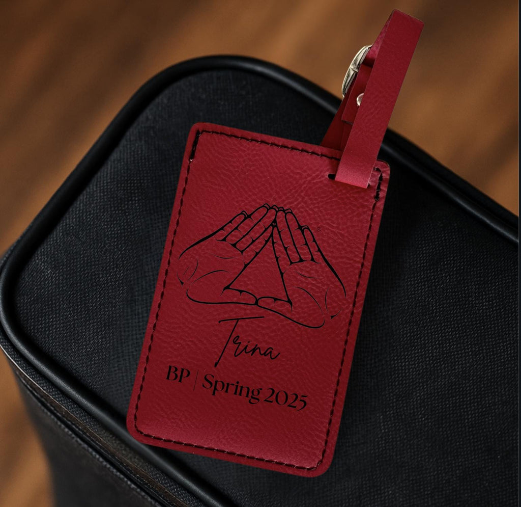 Custom Engraved Delta Sigma Theta Leather Luggage Tags - Personalized Black Engraved Travel Accessory, DST Sorority Gift