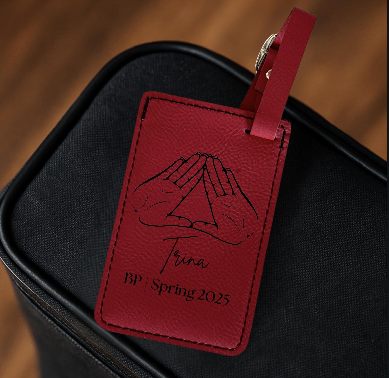 Custom Engraved Delta Sigma Theta Leather Luggage Tags - Personalized Black Engraved Travel Accessory, DST Sorority Gift