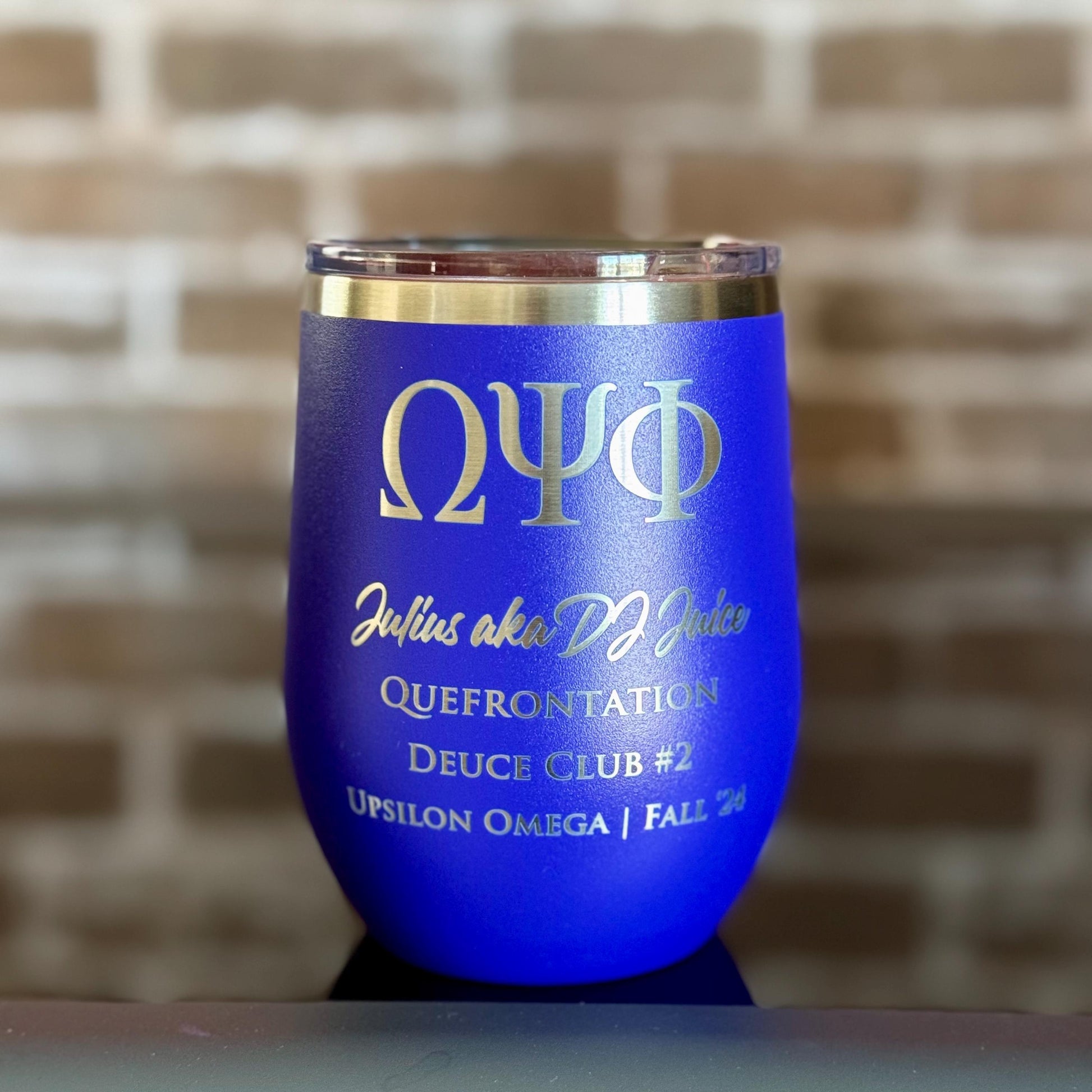 Custom Engraved Omega Psi Phi Wine Tumbler