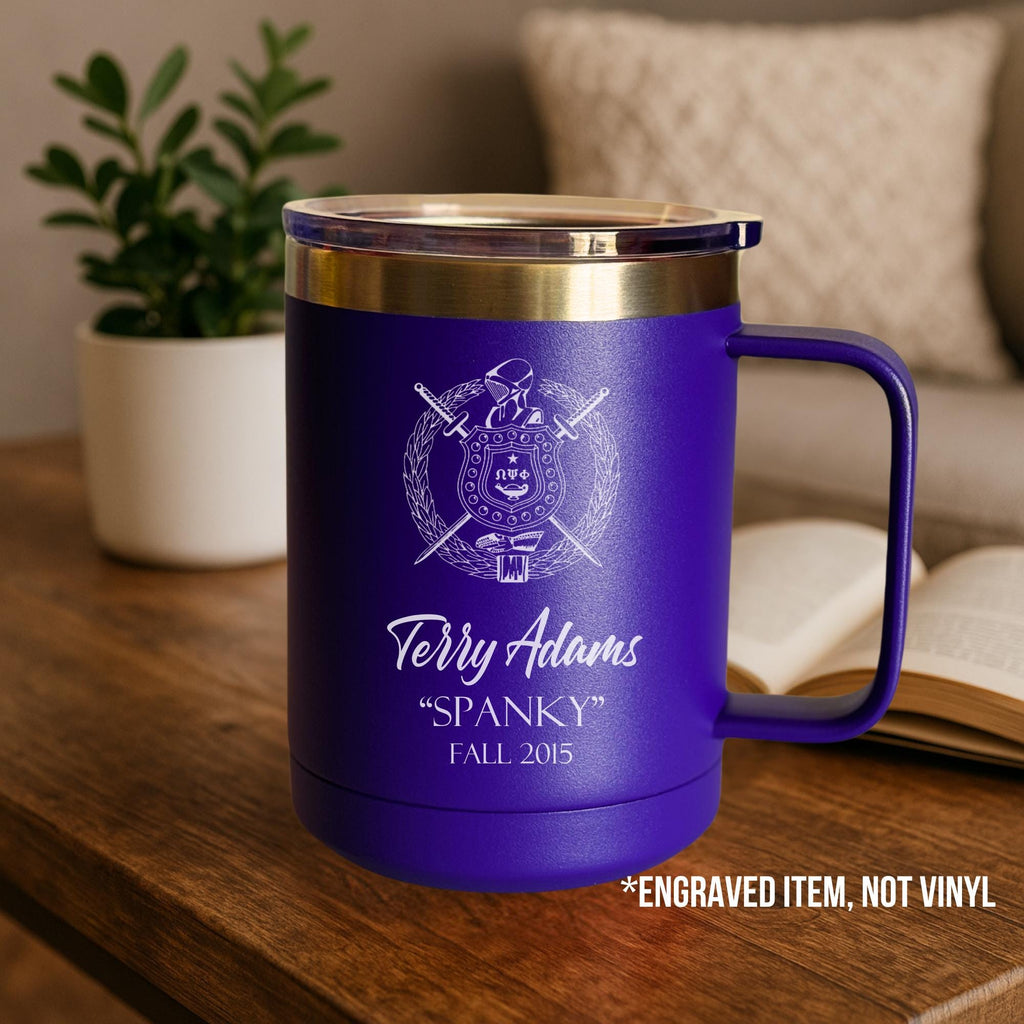 Custom Engraved Omega Psi Phi Coffee Mug (15 oz)