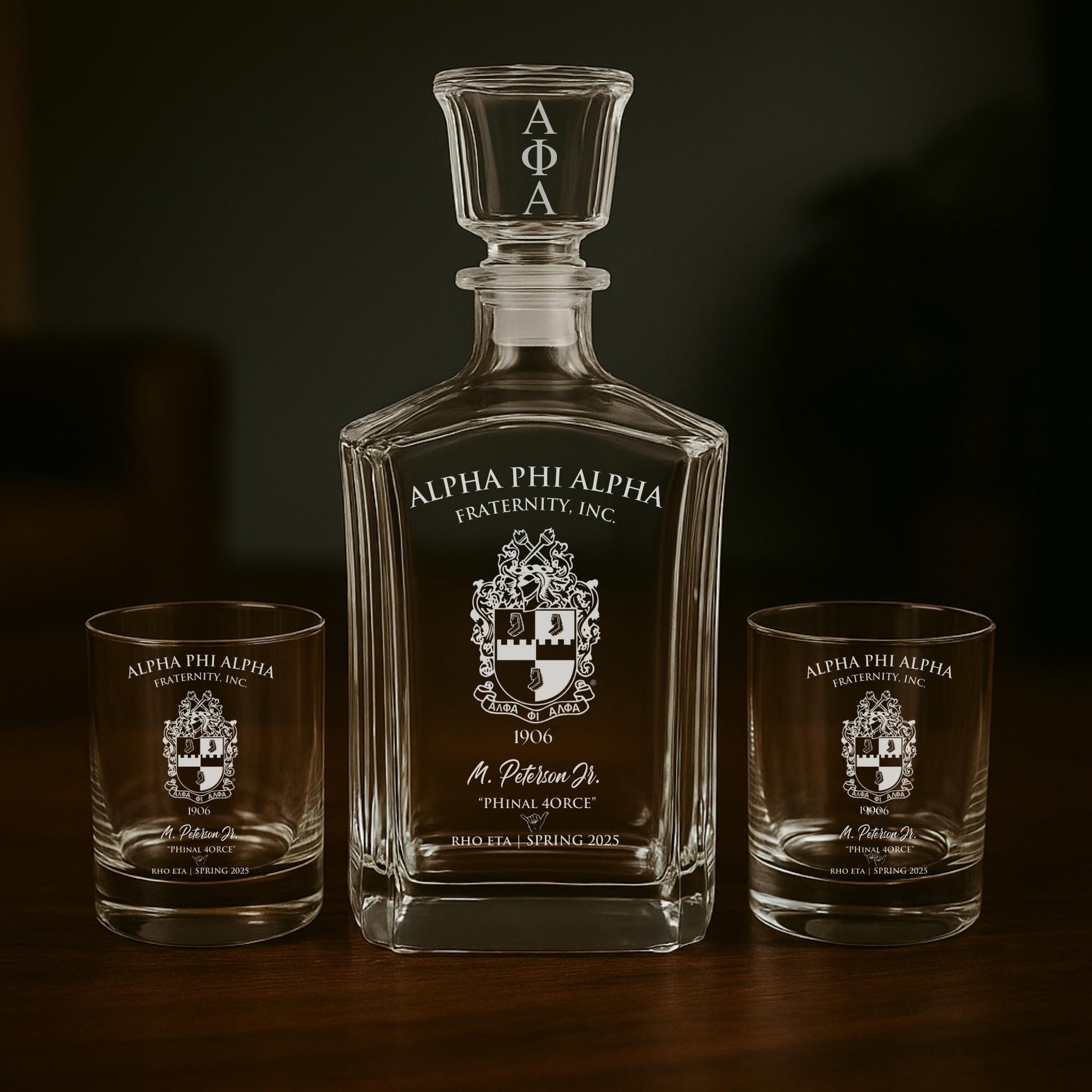 Custom Engraved Alpha Phi Alpha Decanter Set