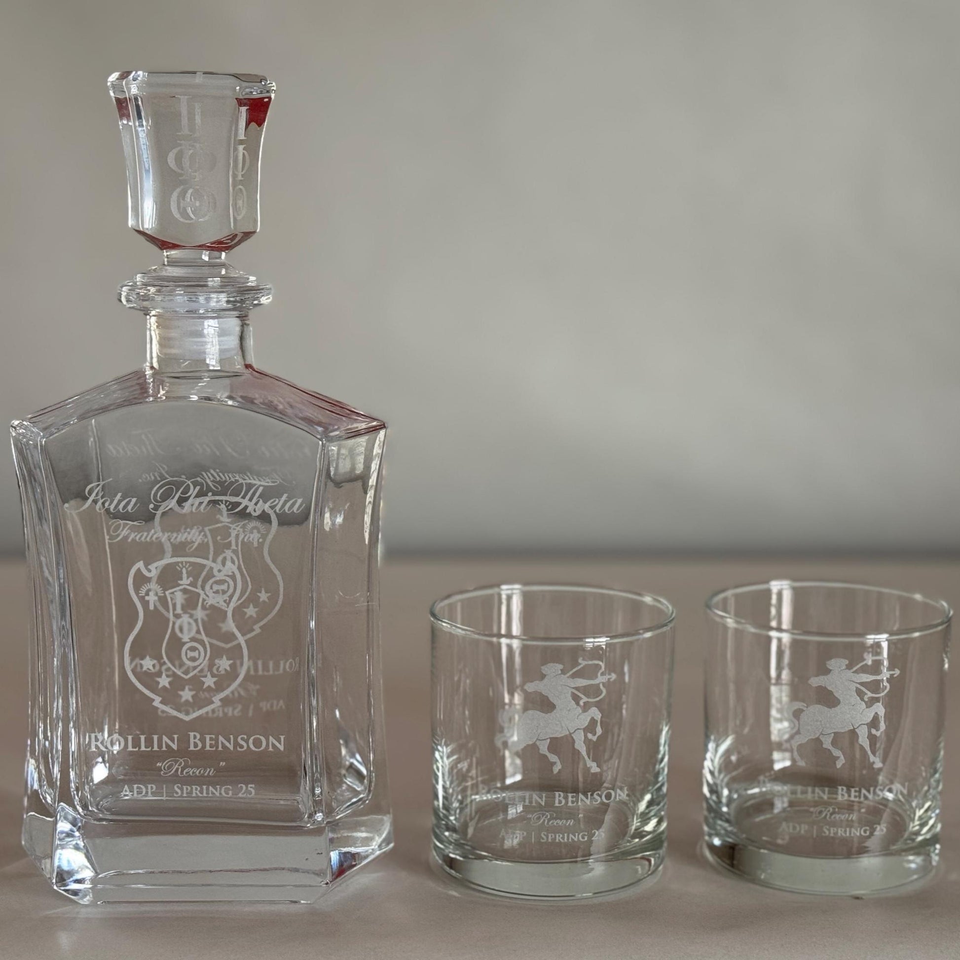 Custom Engraved Iota Phi Theta Fraternity Decanter Set