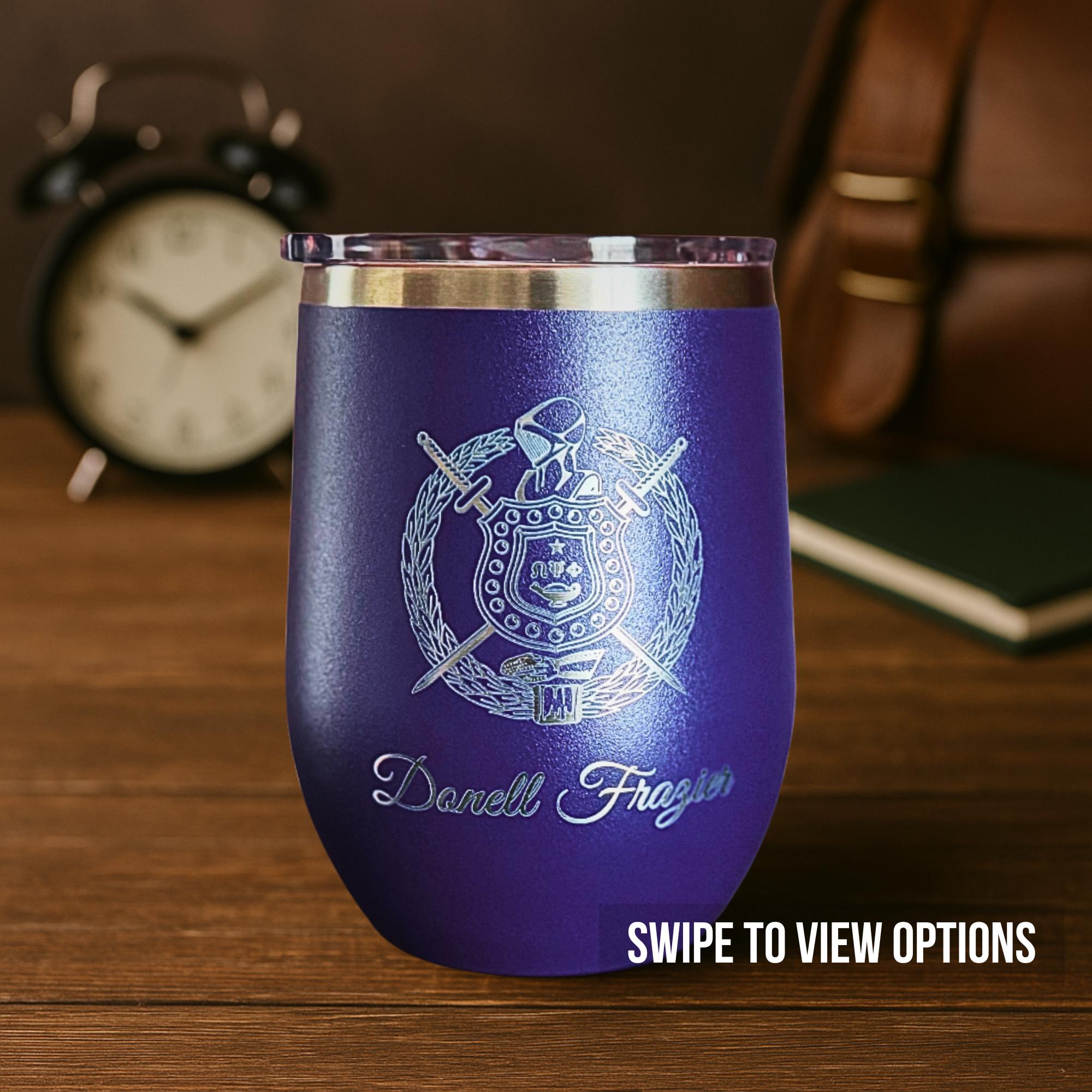 Custom Engraved Omega Psi Phi Wine Tumbler – 12 oz - nuvisionkreations