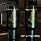 Custom Engraved Mason 40 oz Tumbler – Black and Gold or Blue & Gold - nuvisionkreations