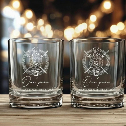 Omega Psi Phi Custom Engraved Lowball Glasses - nuvisionkreations