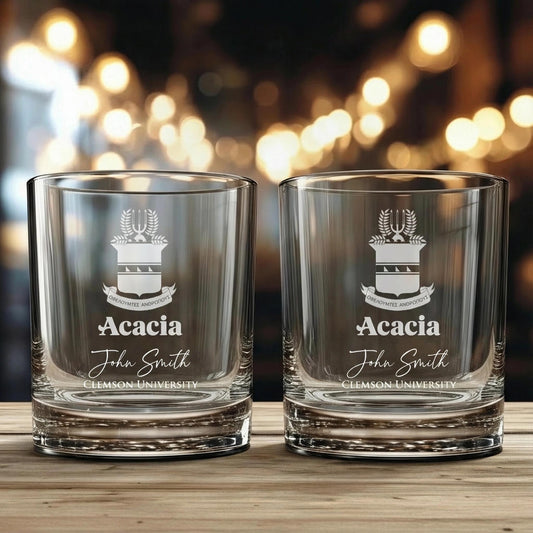 Custom Engraved Acacia Fraternity Rocks Glass - nuvisionkreations