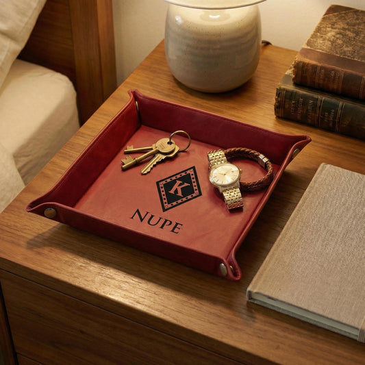 Greek Catchall Tray, Custom Engraved Leatherette Valet 6x6, Greek Letters, Fraternity Sorority Gift - nuvisionkreations