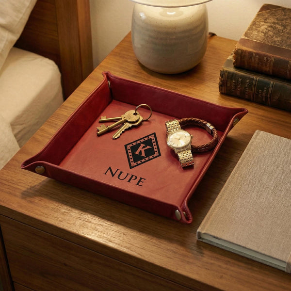 Greek Catchall Tray, Custom Engraved Leatherette Valet 6x6, Greek Letters, Fraternity Sorority Gift - nuvisionkreations