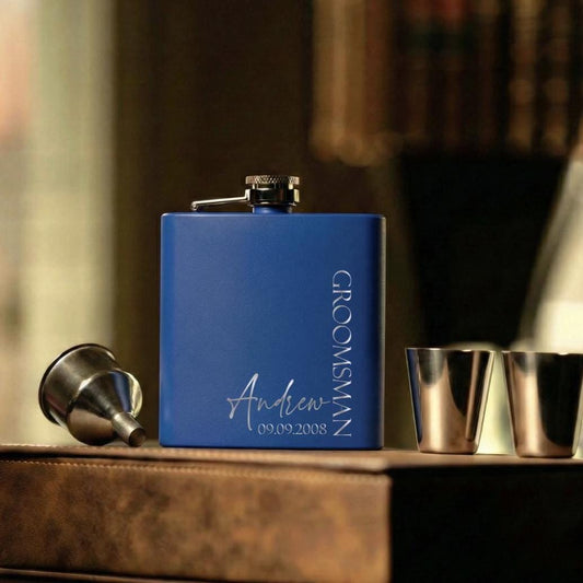 Personalized Hip Flask 6oz, Engraved Powder Coated Flask, Custom Name or Monogram, Groomsmen Gift - nuvisionkreations