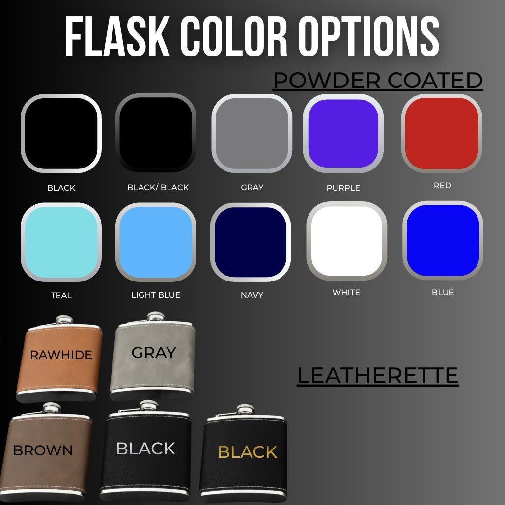 Custom Greek Hip Flask 6oz, Powder Coated or Leatherette, Engraved Greek Letters, Fraternity Gift - nuvisionkreations