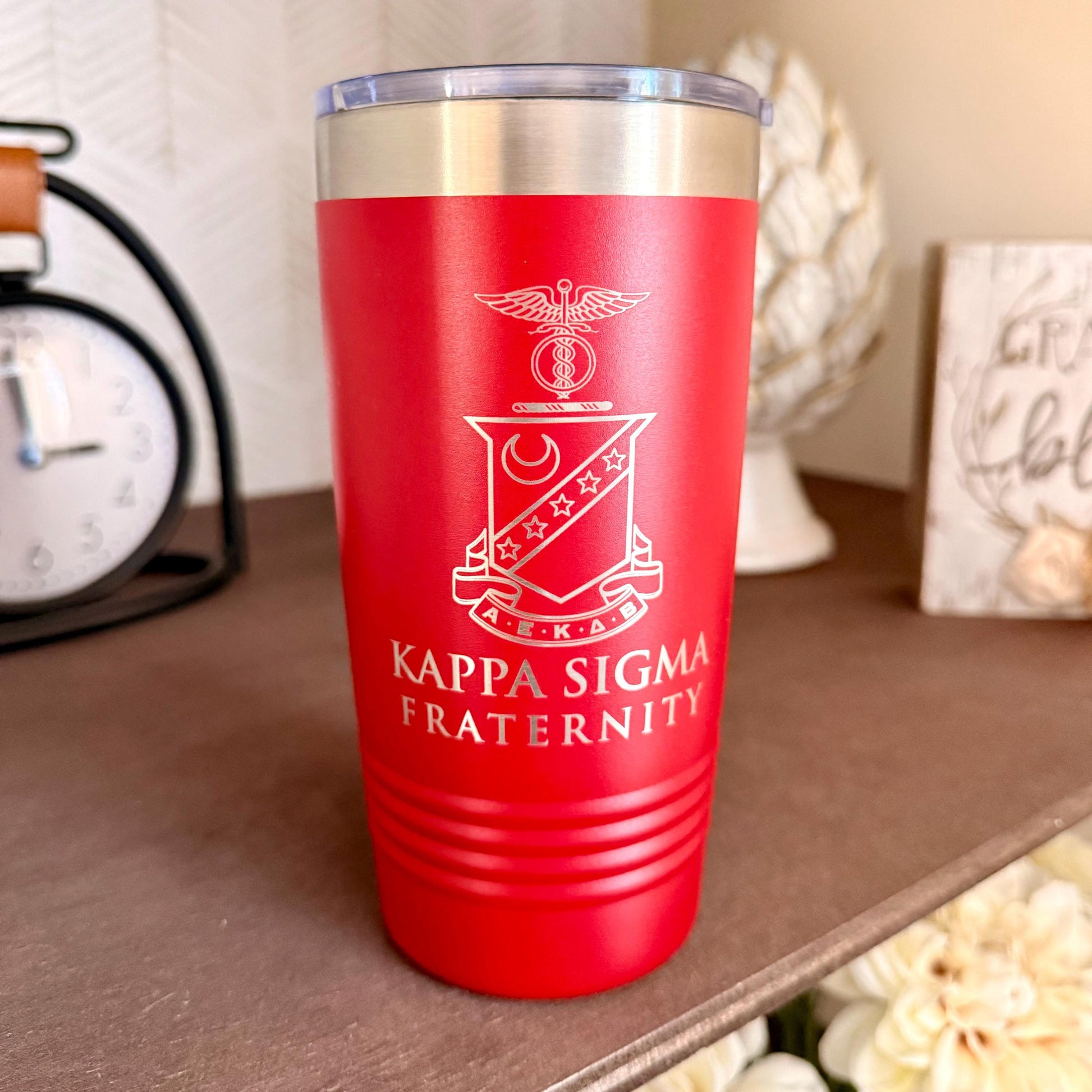 Kappa Sigma Tumbler 20oz, Custom Engraved Crest Cup, Fraternity Gift, Big Little, Alumni, Graduation - nuvisionkreations