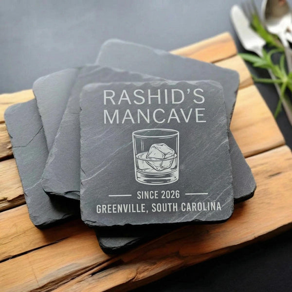 Custom Engraved Slate Coasters, Personalized Logo or Monogram, Housewarming Gift, Business Coasters - nuvisionkreations