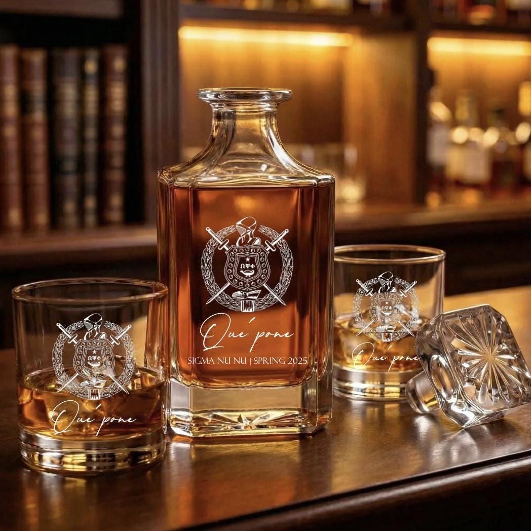Classic Style Engraved Fraternity Sorority Decanter Set, Personalized Monogram/Logo, Custom Greek Gift - nuvisionkreations
