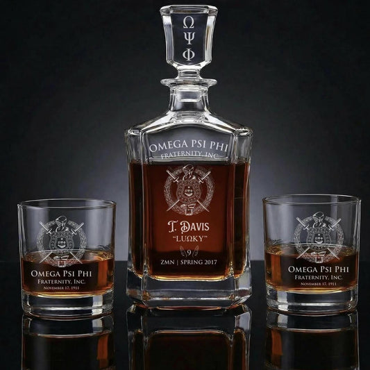 Omega Psi Phi Custom Engraved Decanter Set - nuvisionkreations