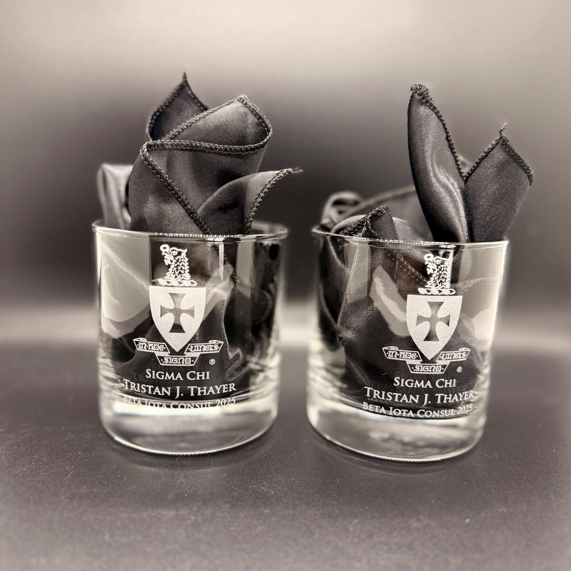Sigma Chi Whiskey Glasses, Engraved Crest, Choose Size + Set, Alumni Gift, Chapter Gift - nuvisionkreations