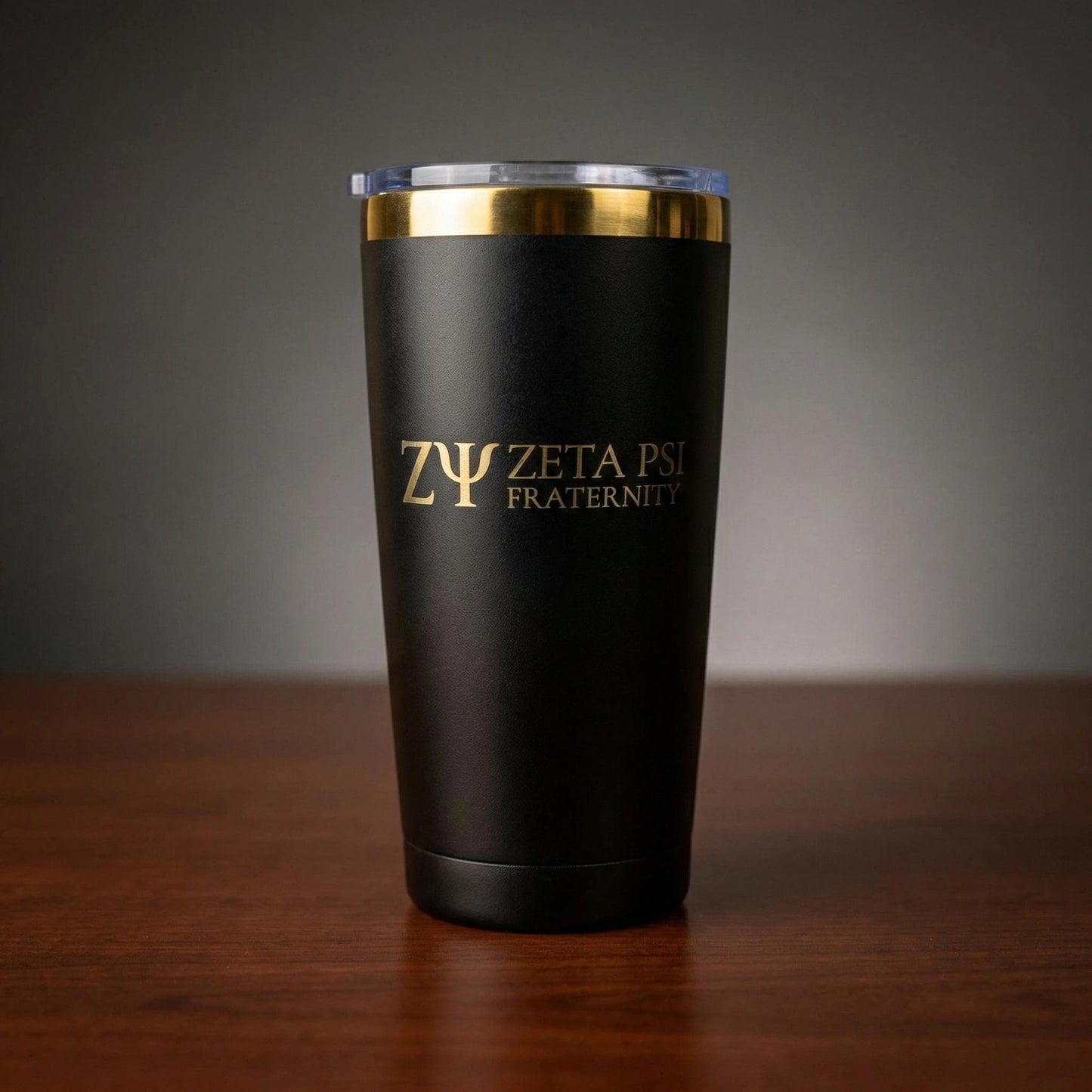 Zeta Psi Fraternity Engraved Tumbler, Black Gold Stainless Steel, Personalized Option - nuvisionkreations