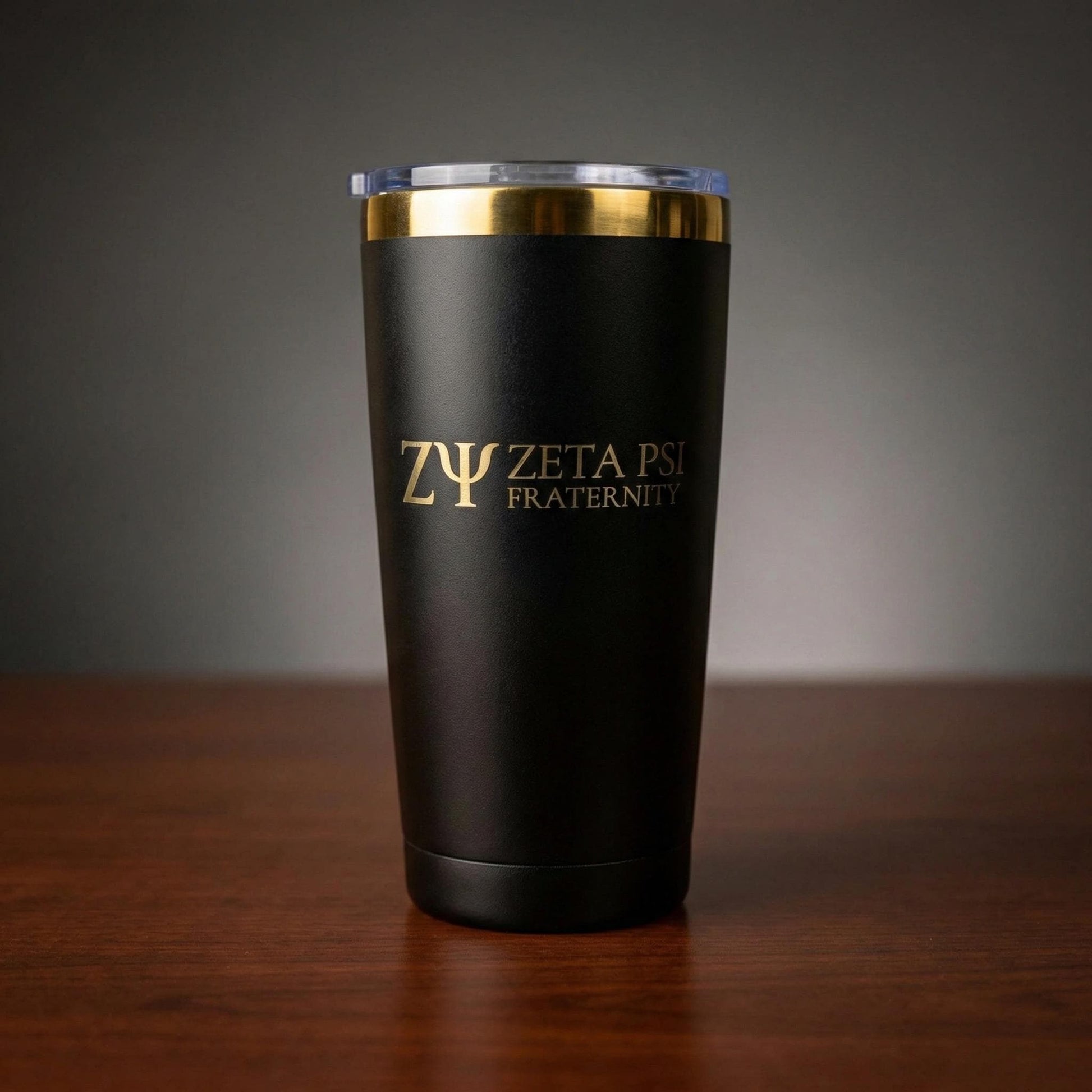 Zeta Psi Fraternity Engraved Tumbler, Black Gold Stainless Steel, Personalized Option - nuvisionkreations