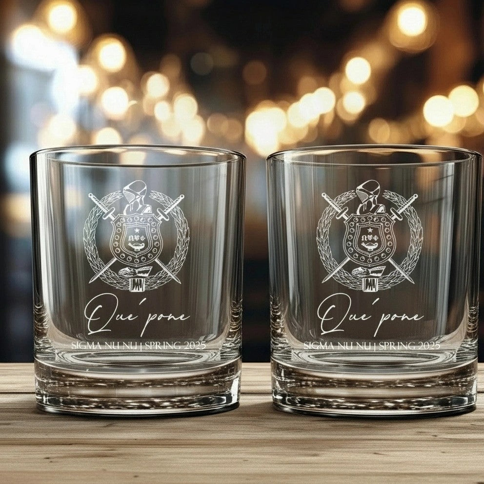 Omega Psi Phi Custom Engraved Lowball Glasses - 10.5oz