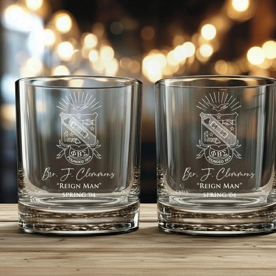 Phi Beta Sigma Custom Engraved Lowball Glasses - 10.5oz