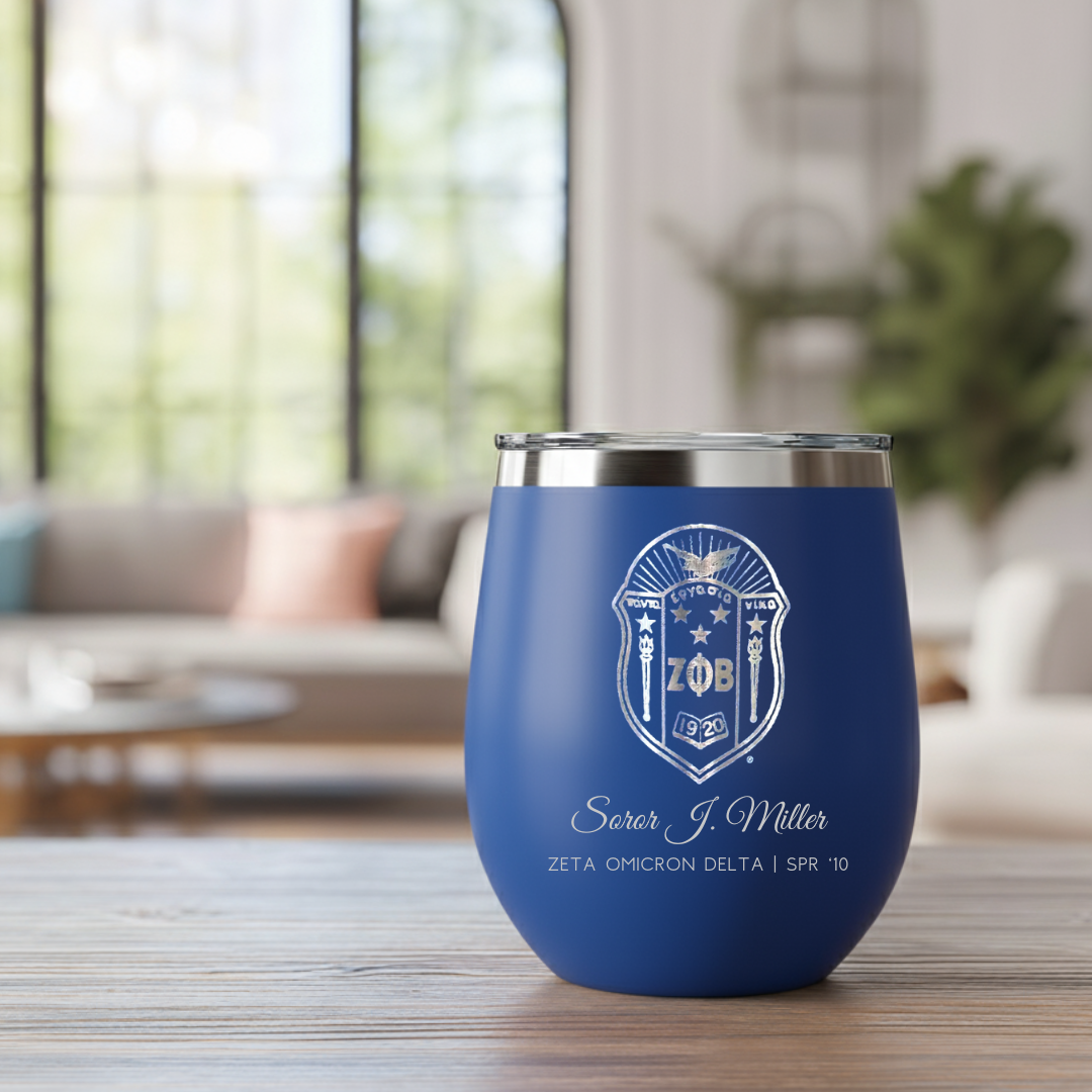 Custom Engraved Zeta Phi Beta Wine Tumbler – 12 oz
